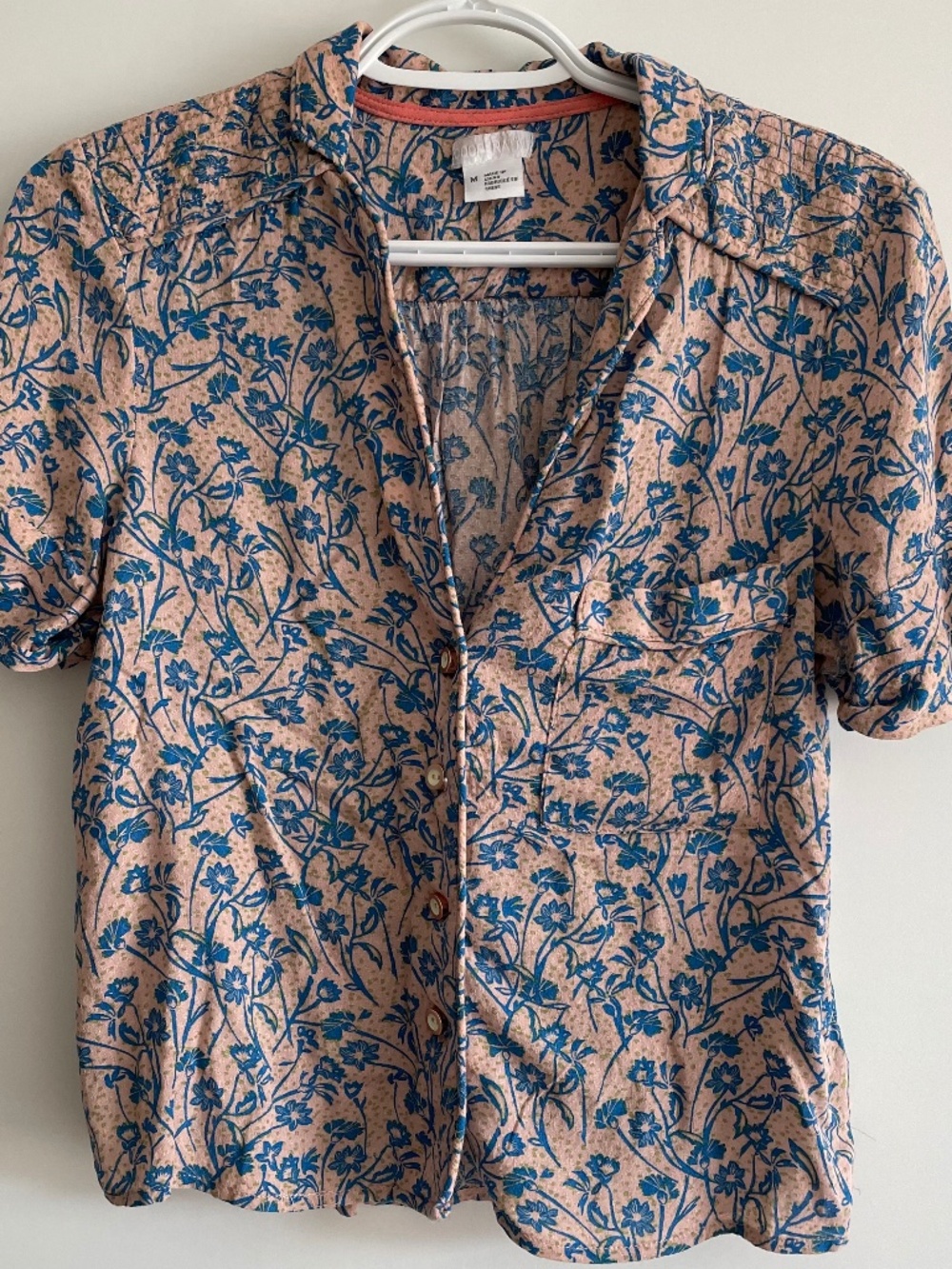 Cooperative Peach & Blue Floral Button Down Blouse